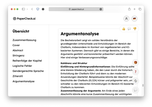 Screenshot vom AI Thesis Coach